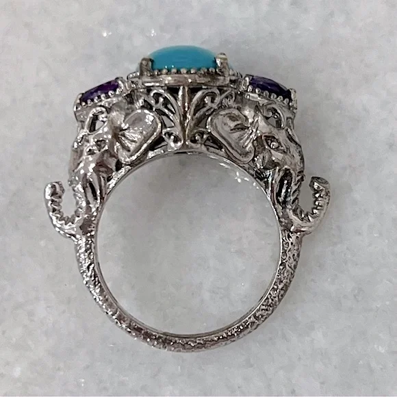 Arizona Sleeping Beauty Turquoise AmethystElephant Head Sterling Silve…